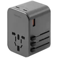 ENERGEA Travelworld Adapter GaN65W 65W 1xUSB-A 2xUSB-C PD PPS QC 3.0 Interchangeable Plugs US/EU/UK Gunmetal Grey