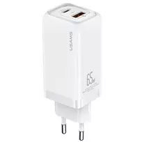 USAMS T47 65W PD Greitasis Įkroviklis Super Si Sieninis Įkroviklis su 1x USB-C ir 1x USB-A, Baltas (CC153TC02)
