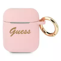 GUESS GUA2SSSI AirPods 1/2 dėklas rožinis silikoninis Vintage Script