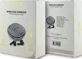 GUESS 4G Classic Metal Logo True Wireless Bluetooth ausinės su ENC ir įkrovimo dėklu, mėlynos