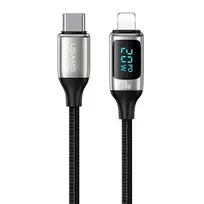 USAMS U78 pintas USB-C į Lightning laidas su LED indikatoriumi, 1,2 m, 20W PD greitasis įkrovimas, baltas SJ545USB02
