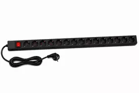 DSIT DS-15PDU 15 lizdų vertikalus stovo maitinimo skirstytuvas, 230V 16A, Schuko lizdai, 2m laidas, juodos spalvos