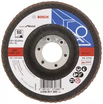 Bosch X551 Standard for Metal – 115 mm sklendės diskas metalui, 22,33 mm kiaurymė, 60 grūdėtumas, cirkonio aliuminio oksidas, kūginis, 1 vnt. 2608607350