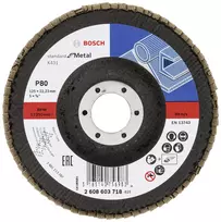 Bosch X431 standartinis žiedinis šlifavimo diskas metalui, tiesus, 125 mm, grūdėtumas 80, stiklo pluošto pagrindas 2608603718