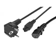 Exertis Connect maitinimo splitterio kabelis - CEE 7/7 kištukas į IEC C5 ir C13 lizdus, 10A 250V, 1,2 m pagrindinis / 0,6 m atšakos, juodas 808411