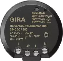 GIRA 244000 Universalus LED šviesos reguliatoriaus modulis, įleidžiamas, elektroninis, 230 V AC, 3-100 W LED / 20-200 W halogenų, fazių valdymas, švelnus paleidimas, atminties funkcija