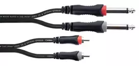 Cordial 14841 garso jungties kabelis 2x 6,3 mm Jack TS mono į 2x RCA male 3 m juodas PVC dvigubas kabelis