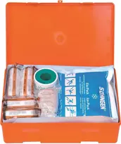 Söhngen DIN 13157 pirmosios pagalbos vaistinėlė 3003045 oranžinė, atspari smūgiams ABS su sieniniu laikikliu