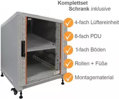 IT-BUDGET 19 inch serverio spintos SRK komplektas 12U 600x1000 mm su stiklinėmis/dėtinėmis durelėmis, 4 aktyviais ventiliatoriais, PDU, lentynomis, išardoma, šviesiai pilka 90ITB19SRK12610GG