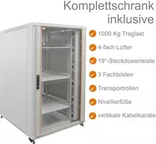 IT-BUDGET 19 inch serverio spintos SRK komplektas - 27U - 800x1000 mm - stiklo/plieno durelės - 4 aktyvūs ventiliatoriai - PDU - lentynos - išardomas - šviesiai pilka 90ITB19SRK27810GG