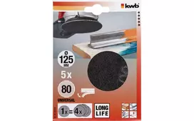kwb 491308 šlifavimo diskai ekscentriniam šlifuokliui, grūdėtumas 80, Ø 125 mm, 5 vnt.
