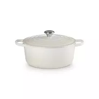 LE CREUSET apvalus emaliuoto ketaus troškinimo puodas 34cm 12L kreminės spalvos