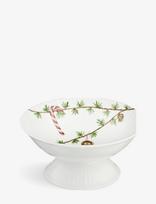 Kähler - Hammershøi Christmas Bowl On Stand Ø16 Cm White W. Deco - Dekoratyvinė lėkštė - Marga / raštuota