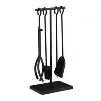 Rinkinys iš 4 židinio įrankių ir stovo 57x25x18cm., juodos spalvos