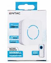 Skambutis ENTAC EN-3161, bevielis, 200m, IP44, 3xAA , pultas 1xCR2032, baltos sp.