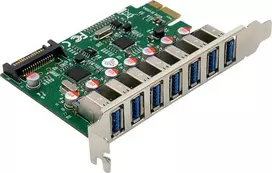 InLine® sąsajos plokštė, 7x USB-A 3.2 Gen.1, PCIe, su SATA maitinimo jungtimi