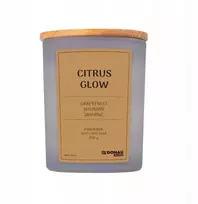Donau Home Sojų žvakė DONAU HOME, pilko stiklo, mediniu dangteliu ir dagčiu, Citrus Glow, 200g