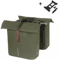 Basil Dviejų dalių miesto sakva BASIL CITY DOUBLE PANNIER BAG MIK 28-32L, MIK sistema (paruošta naudojimui), samanų žalios spalvos (NAUJA 2025)