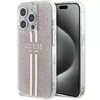 Guess GUHCP15LH4PSEGP iPhone 15 Pro 6,1 inch Pink Hardcase IML 4G Gold Stripe