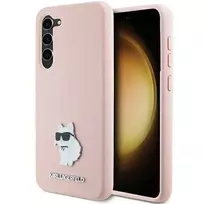Karl Lagerfeld KLHCS23MSMHCNPP Silicone Case for Samsung Galaxy S23+ su Choupette Metal Pin - Rožinė