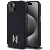KARL LAGERFELD Silicone Shadow Metal Initial Dėklas su MagSafe, skirtas iPhone 15, Juodas