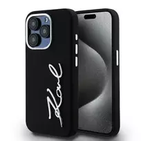 Karl Lagerfeld KLHCP15LSCMSMVK Kietasis dėklas Silikoninis su metaliniu logotipu, skirtas iPhone 15 Pro 6.1, juodas