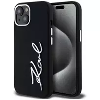 KARL LAGERFELD Silicone Metal Script Logo Dėklas, skirtas Apple iPhone 15, Juodas