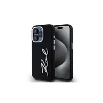 KARL LAGERFELD Silicone Metal Script Logo Dėklas, skirtas Apple iPhone 15 Pro Max, Juodas