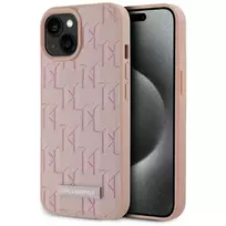 Karl Lagerfeld Leather Monogram Metal Logo MagSafe Case for iPhone 15 Pink