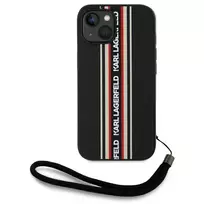KARL LAGERFELD Saffiano Athleisure Stripes Dėklas su Virvele, iPhone 15, Juodai Raudonas