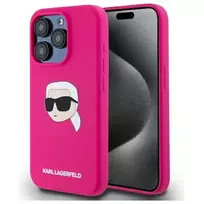 Karl Lagerfeld KLHMP15XSKHPPLF iPhone 15 Pro Max 6,7 inch Fuschia Silicone Hard Case with Karl Head Print MagSafe