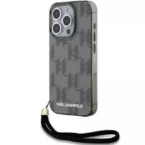 Karl Lagerfeld KLHCP15LHKDPNSK Hardcase iPhone 15 Pro 6,1 inch juodas, IML Mono KL raštas su virvele