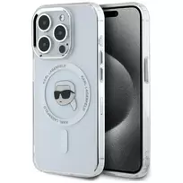 KARL LAGERFELD IML Metal Karl Head MagSafe Dėklas, skirtas Apple iPhone 15 Pro, Baltas
