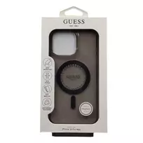 Guess IML Rhinestones MagSafe Dėklas, skirtas iPhone 16 Pro Max (Juodas)