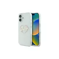 Guess GUHCP16MHCHGSPT kietas dėklas, skirtas Apple iPhone 16 Plus, permatomas, su IML širdelių raštu