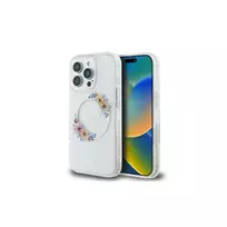 Guess GUHMP16LHFWFCT Hardcase iPhone 16 Pro 6,3 inch permatomas IML Gėlių vainikas MagSafe
