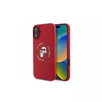 Karl Lagerfeld KLHMP16SSCMKCRHR iPhone 16 6,1 inch Raudonas Silikoninis Kietas Dėklas su Karl & Choupette Žiedu ir MagSafe