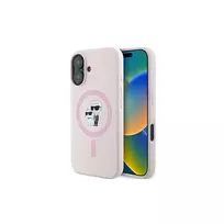 Karl Lagerfeld iPhone 16 Plus 6,7 colio Silikoninis Kietas Dėklas su Žiedu ir MagSafe - Rožinis