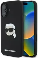 Karl Lagerfeld KLHMP16SSKHPPLK iPhone 16 6.1 Black Silicone Hard Case with Karl Head Print and MagSafe