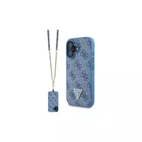 Guess GUHCP16SP4TDSCPB iPhone 16 6.1 Mėlynas Kietas Dėklas Oda Metalo Logotipas Strass Crossbody