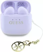 „Guess“ blizgaus paviršiaus belaidės ausinės su klasikiniu logotipu ir pakabuku, levandų spalvos