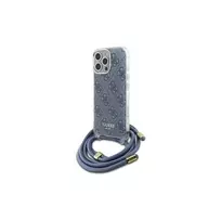 Guess GUHCP16XHC4SEB iPhone 16 Pro Max 6,9 colio mėlynas kietas dėklas su dirželiu per petį 4G raštas