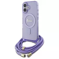 Guess GUHMP16SHCTSGNSU iPhone 16 6,1 colio Violetinis Kietas Dėklas su Dirželiu ir MagSafe