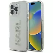 Karl Lagerfeld IML Rhinestones Logo Dėklas, skirtas iPhone 16 Pro, permatomas