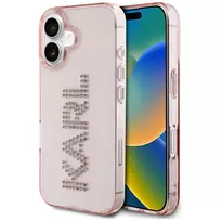 Karl Lagerfeld IML Rhinestones Logo Back Cover for iPhone 16, Pink