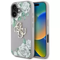 Guess Grained Roses Big 4G Logo Dėklas, skirtas Apple iPhone 16 – Violetinė
