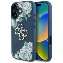 Guess Grained Roses Big 4G Logo Dėklas, skirtas Apple iPhone 16 - Mėlynas