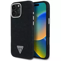 Guess Denim Triangle Logo MagSafe Dėklas, skirtas Apple iPhone 16 Pro, Juodas