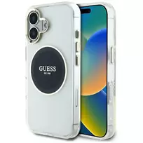 Guess IML Metal Colored Circle Classic Logo MagSafe Dėklas, skirtas iPhone 16 (Juodas)