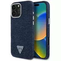 Guess Denim Triangle Logo MagSafe Dėklas Apple iPhone 16 Pro Max Mėlynas